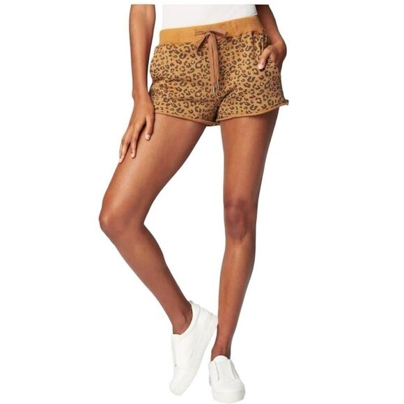 NWT Blank‎ NYC Adulting Drawstring Shorts Orange Black French Terry Leopard XS - Picture 1 of 13